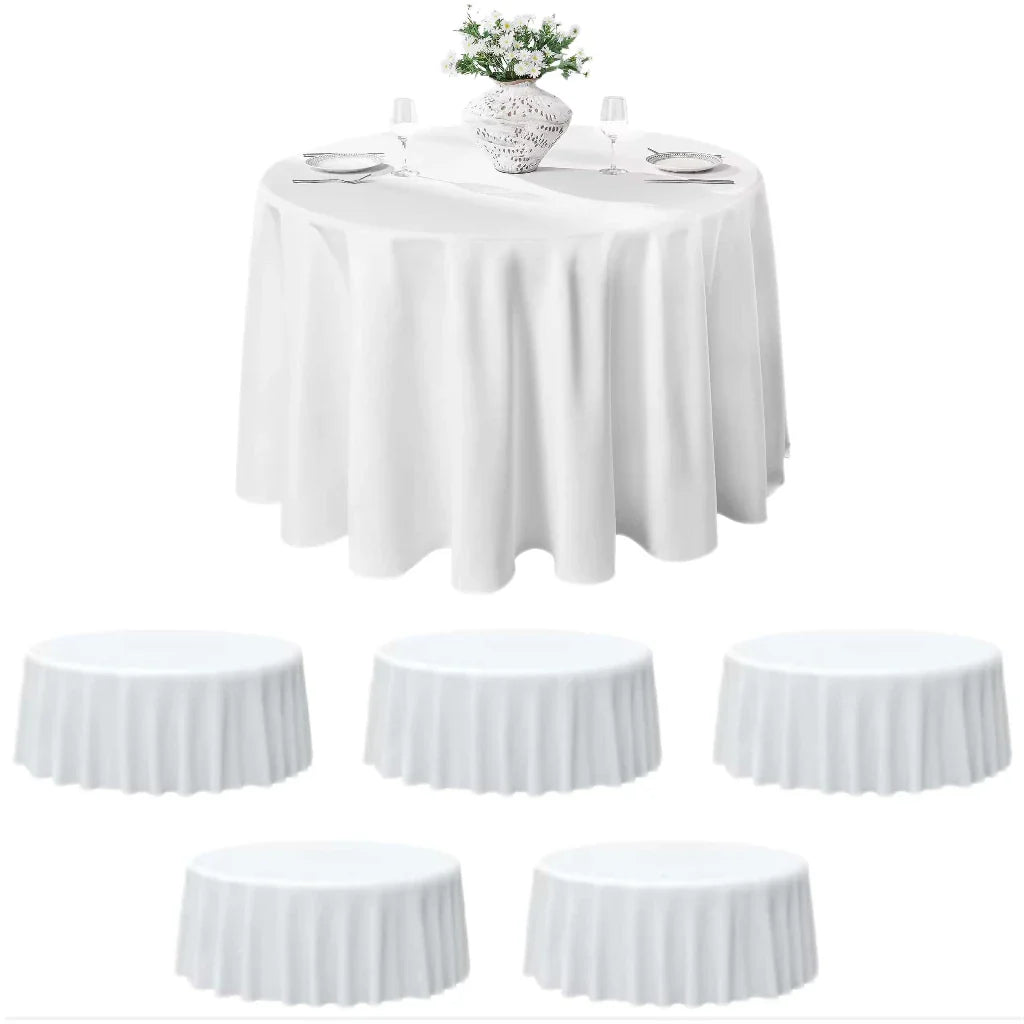 Round Tablecloth Satin Wedding Table Cloth White Resistant and Wrinkle Polyester Table Cover Dinning Party Tabletop Decoration
