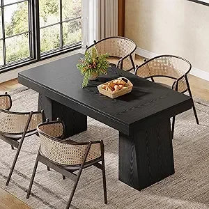 55-Inch Dining Room Table for 4-6, Rectangular Kitchen Dinner Table, Wood Dining Eating Table with Sturdy Legs, Mid-C