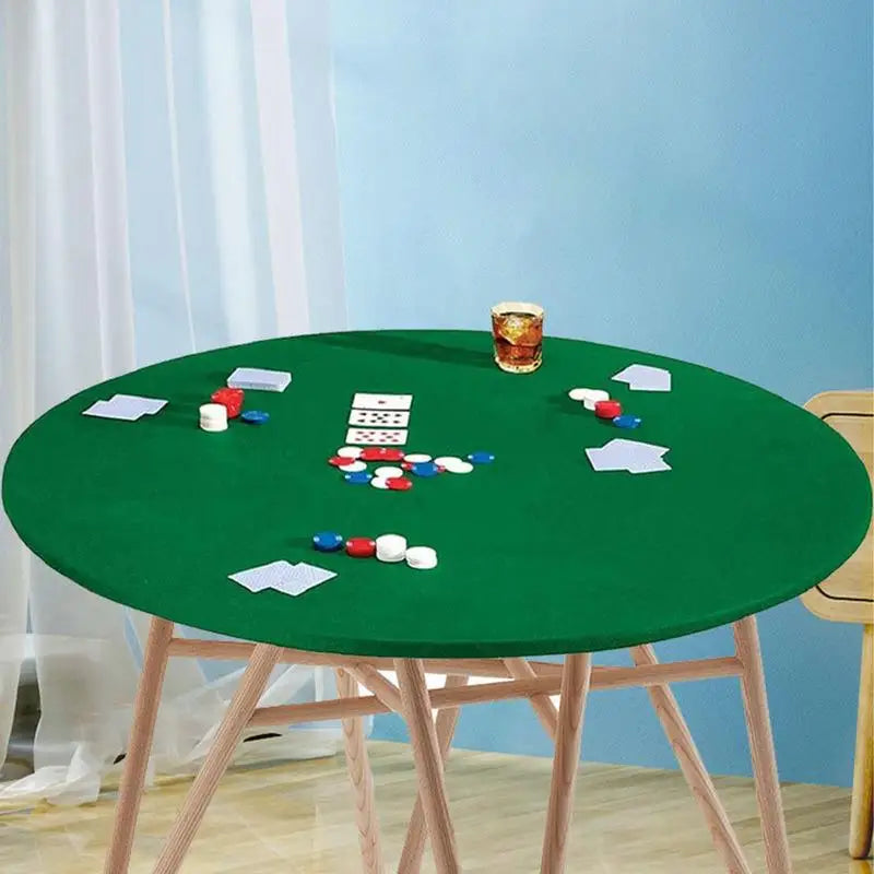 Felt Card Table Game Cover Round Tablecloth Poker Table Cover  Game Table Topper Mat Elastic Card Game Table Protector