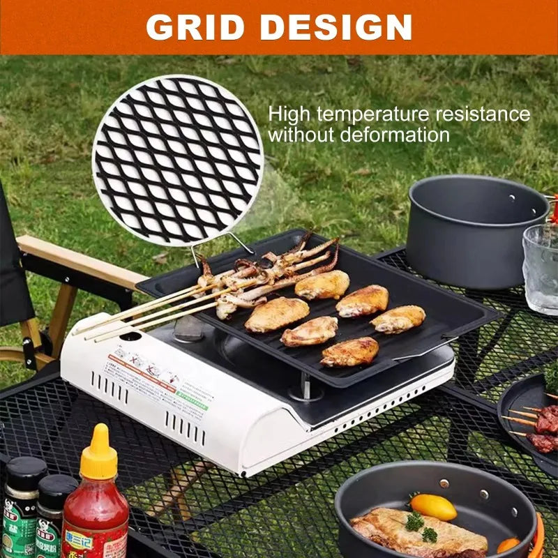Folding Camping Table, Portable Grill Table, Outdoor Dining Table, Metal Picnic Table for Cooking, BBQ, Beach Party