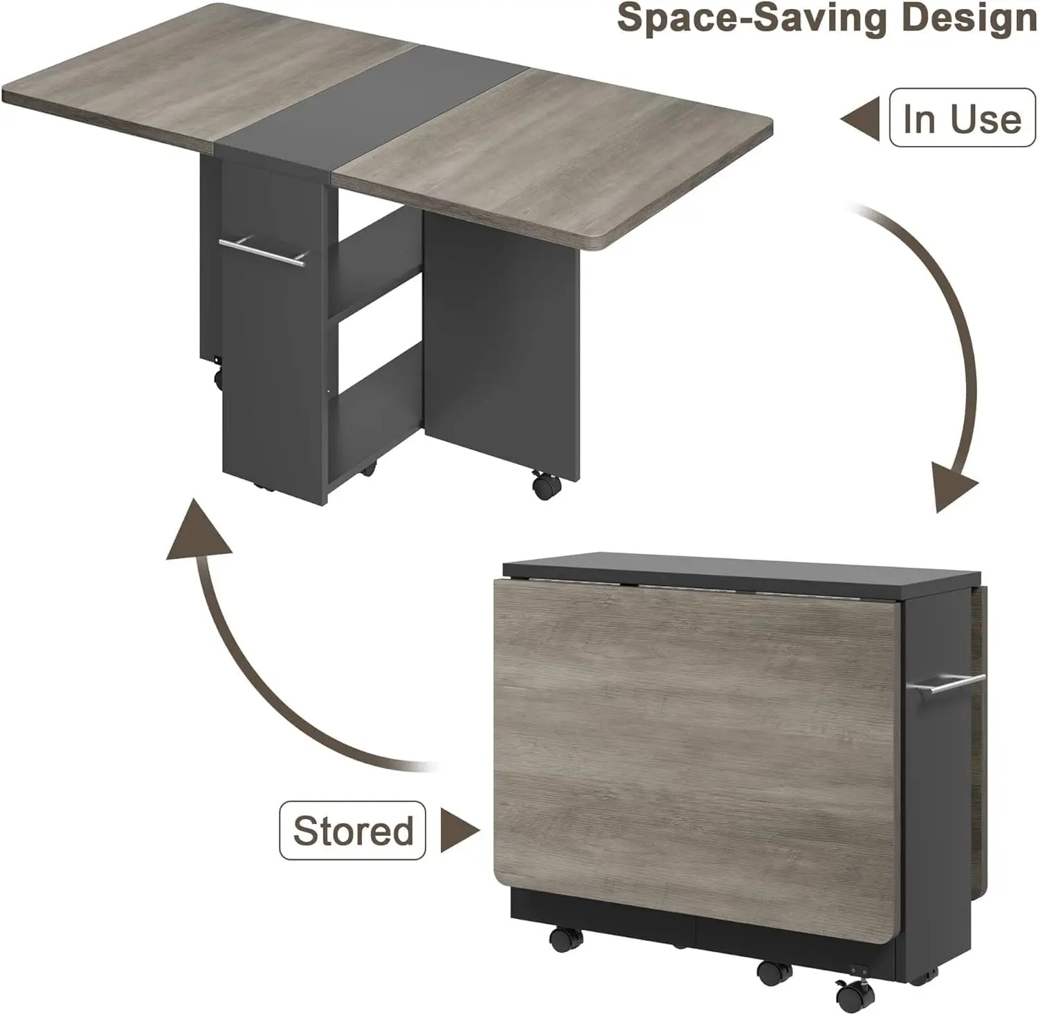 Space Saving Folding Dining Table with 2 Tier Storage-Extendable Drop Leaf Farmhouse Kitchen Dining Room Tables Set for 4