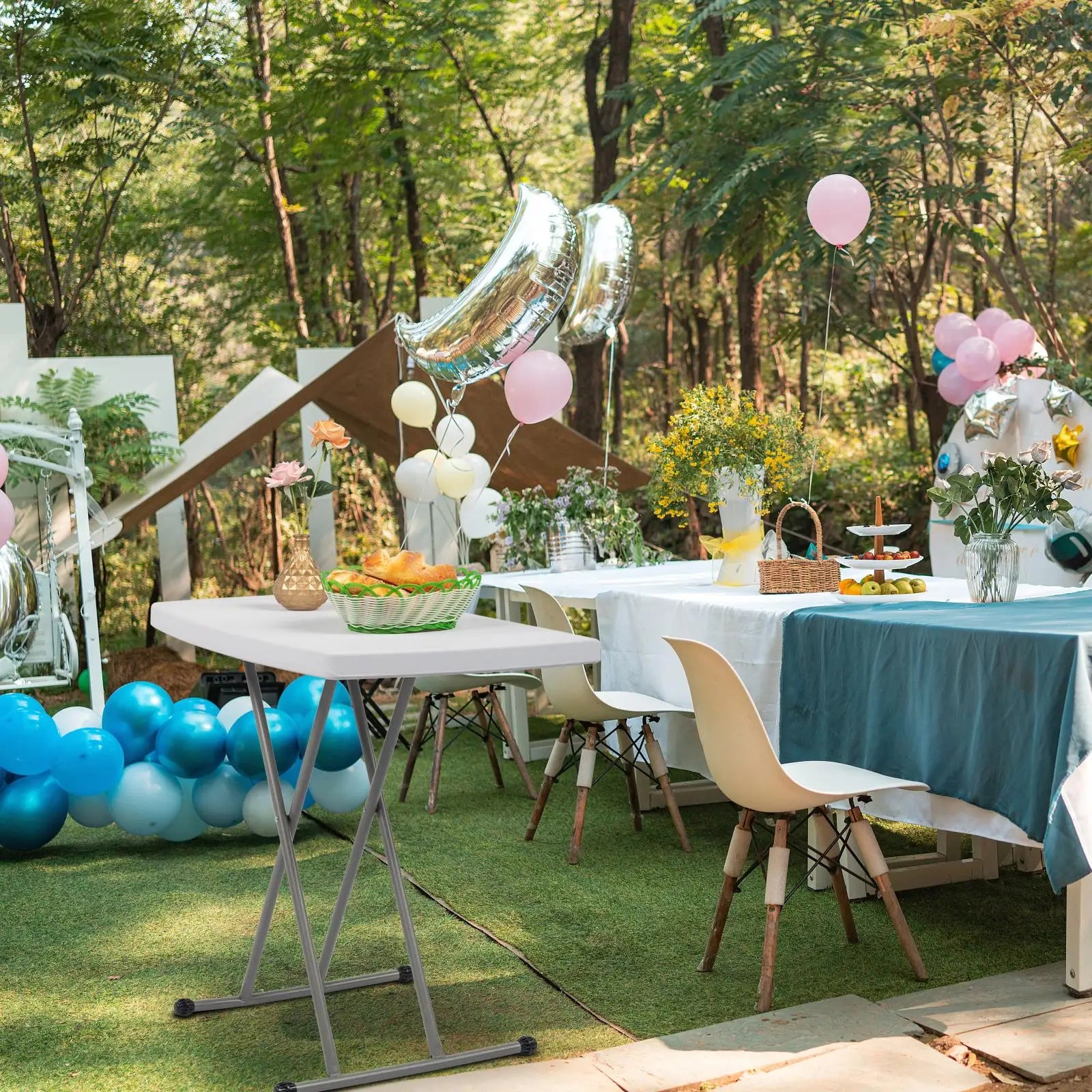 Adjustable White Plastic Garden Table 76x50x70.5cm - Durable & Versatile Outdoor Furniture