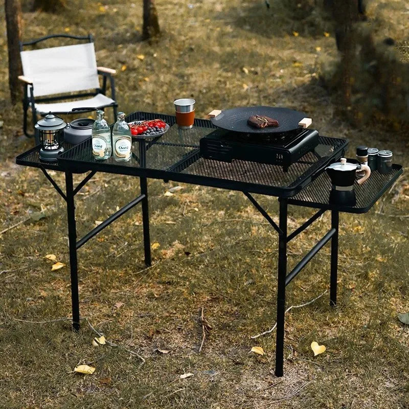 Folding Camping Table, Portable Grill Table, Outdoor Dining Table, Metal Picnic Table for Cooking, BBQ, Beach Party