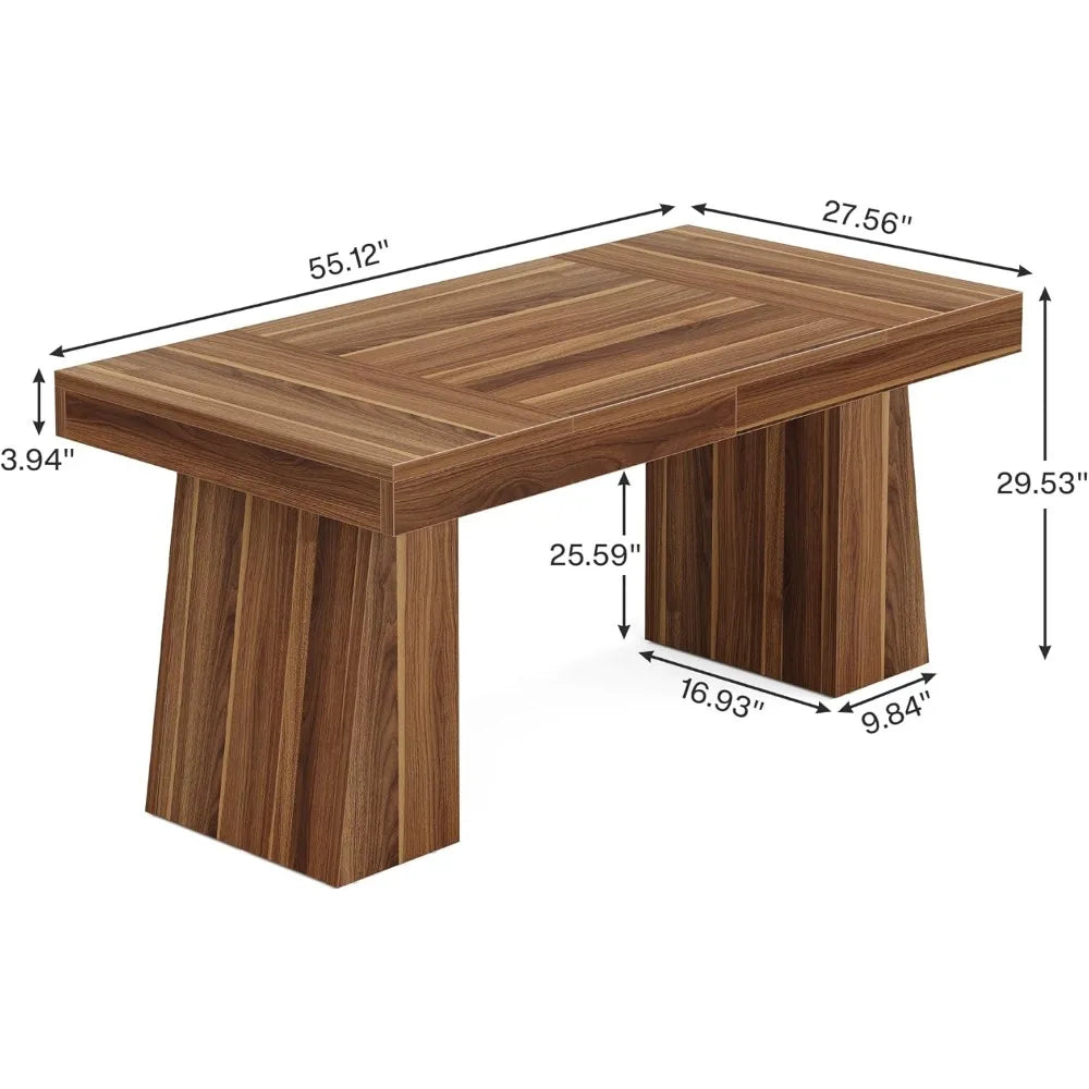 55-Inch Dining Room Table for 4-6, Rectangular Kitchen Dinner Table, Wood Dining Eating Table with Sturdy Legs, Mid-C