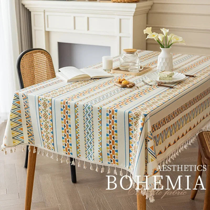 Bohemian Tassels Tablecloth Waterproof And Oil-Resistant Table Cloth Washable Tablecloth Tea Table Dining Table Decoration