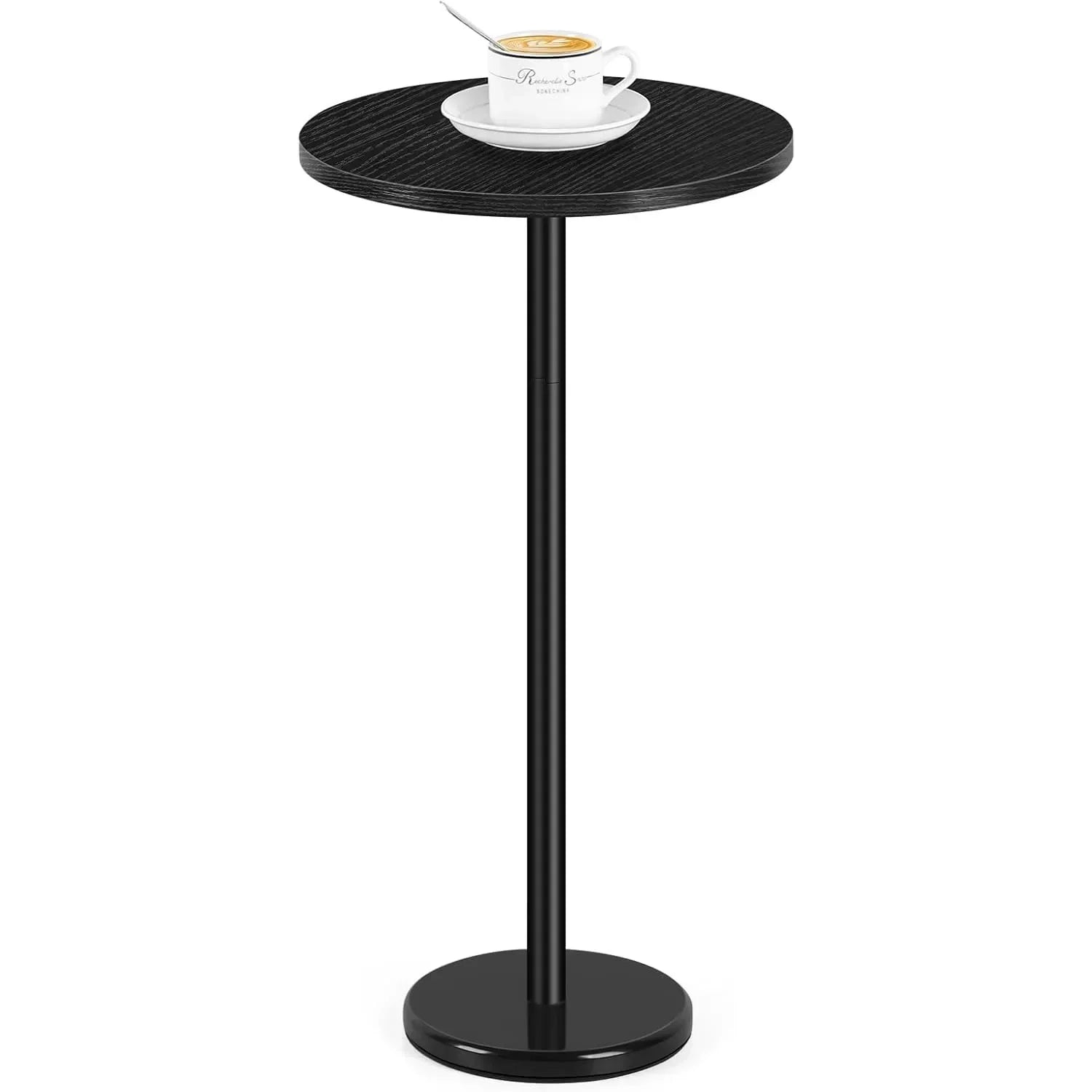 Modern Round Marble Pedestal Side Table - Small Cocktail Table for Patio, Sofa & Chairs - Black Indoor/Outdoor Accent