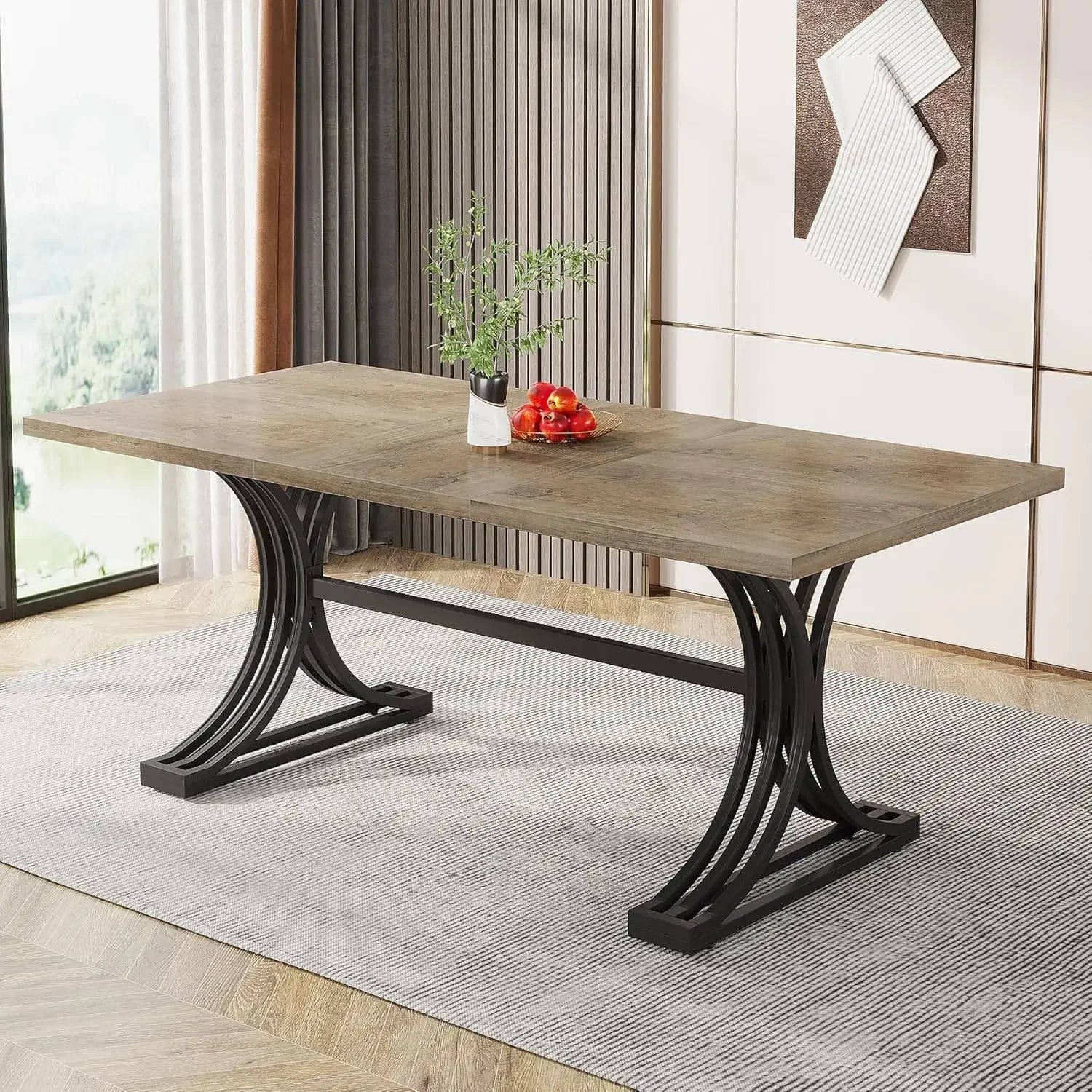 63-Inch Rectangular Dining Table for 4 to 6, Kitchen Tables for Dining Room, Modern Dinner Table with Faux Marble Table Top and