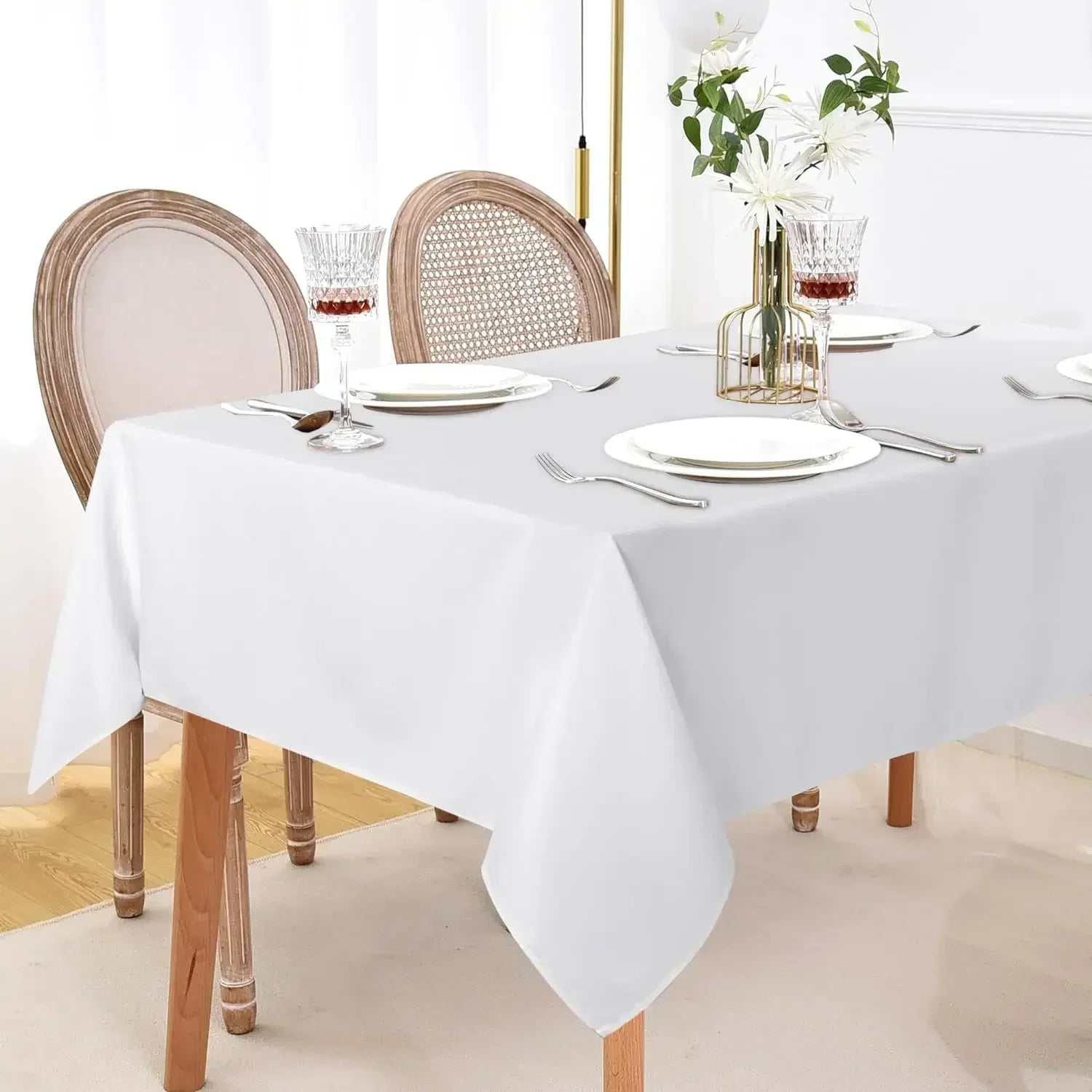Polyester White Tablecloth Stain Wrinkle Rectangle Washable Table Cover Resistant for Dining Wedding Banquet Party Decor
