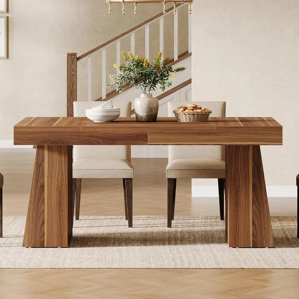55-Inch Dining Room Table for 4-6, Rectangular Kitchen Dinner Table, Wood Dining Eating Table with Sturdy Legs, Mid-C