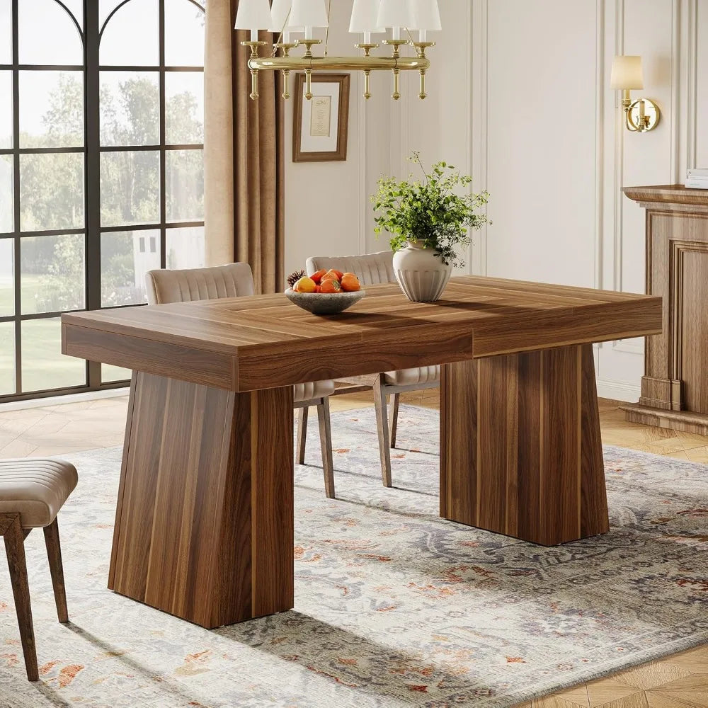55-Inch Dining Room Table for 4-6, Rectangular Kitchen Dinner Table, Wood Dining Eating Table with Sturdy Legs, Mid-C