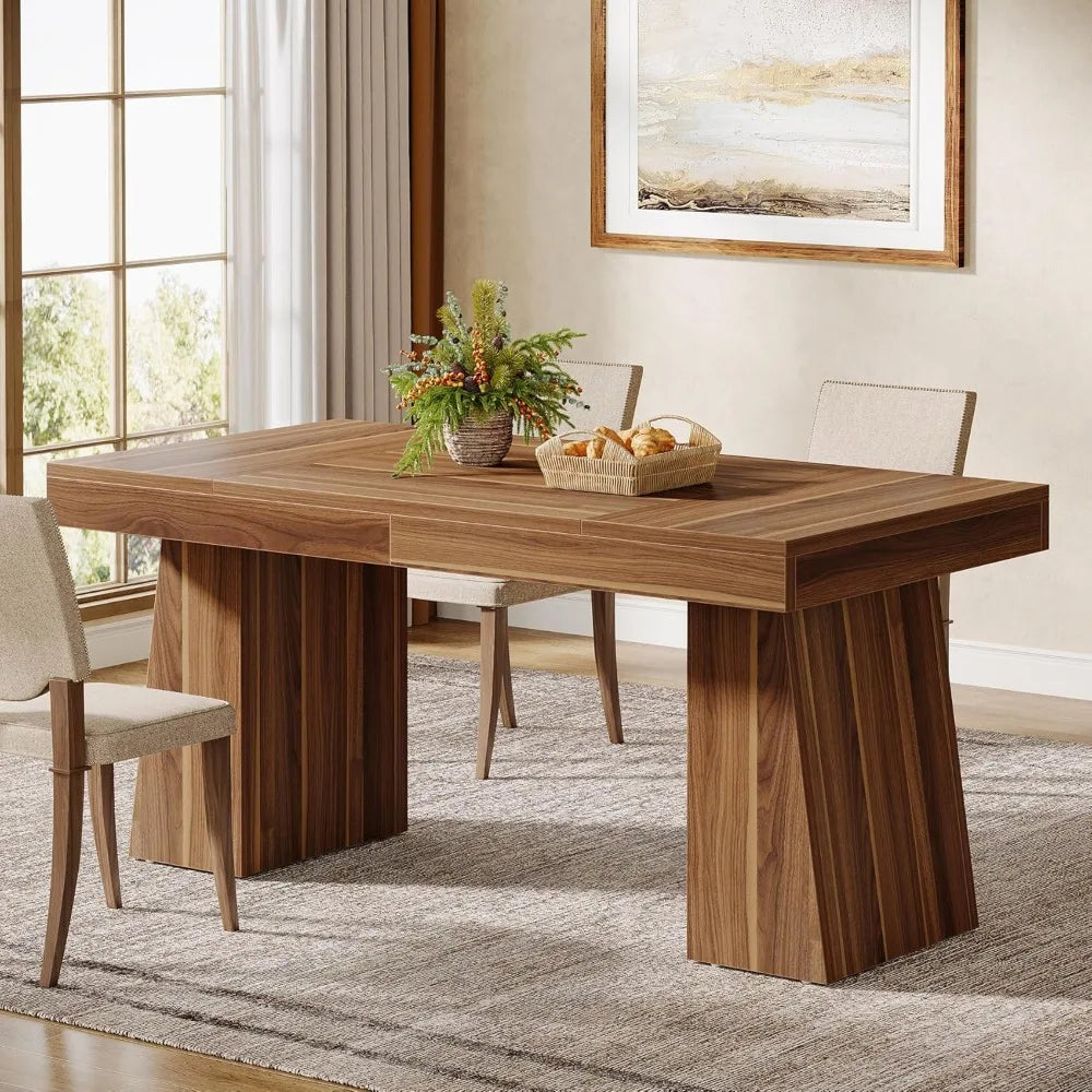 55-Inch Dining Room Table for 4-6, Rectangular Kitchen Dinner Table, Wood Dining Eating Table with Sturdy Legs, Mid-C