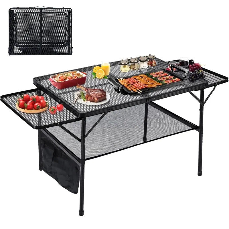 Folding Camping Table, Portable Grill Table, Outdoor Dining Table, Metal Picnic Table for Cooking, BBQ, Beach Party