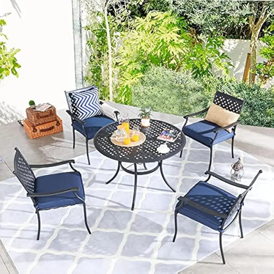 42 In Outdoor Dining Table Round Patio Bistro Table Powder-Coated Steel Frame Top Patio Dining Table Outdoor Furniture Table