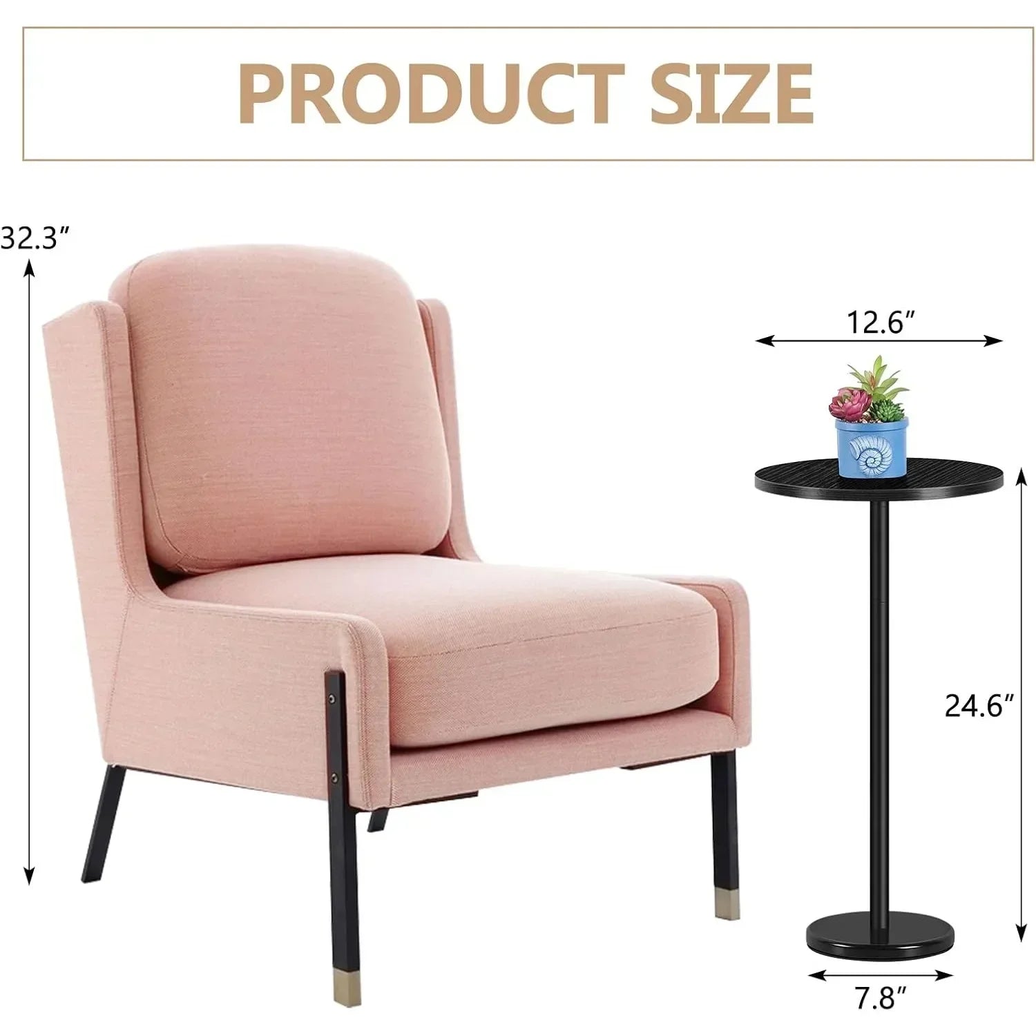 Modern Round Marble Pedestal Side Table - Small Cocktail Table for Patio, Sofa & Chairs - Black Indoor/Outdoor Accent