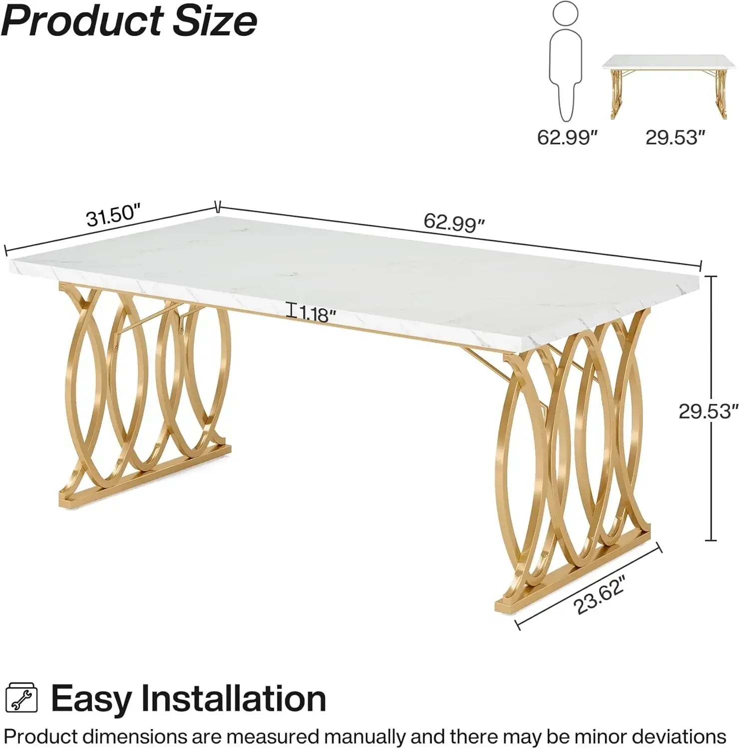 Unique Rectangular Dinner Table Kitchen & Dining Room Furniture with Faux Marble Tabletop and Geometric Legs